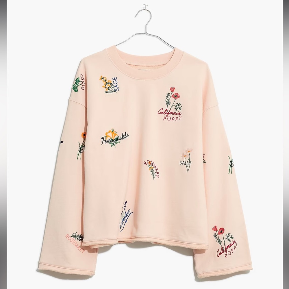 Madewell Botanical Embroidered Bell-Sleeve Sweatshirt - XS
